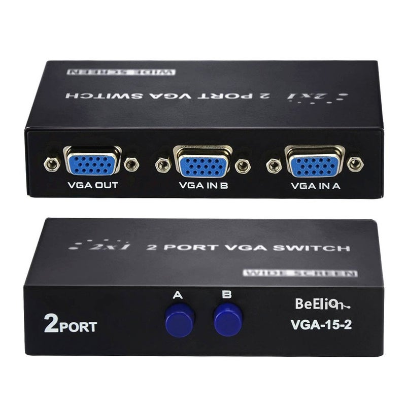 BeElion 2 Port 15 Pin Female(2 in/1 Out) VGA Switch Box for PC TV Monitor(Not for DDC, DDC2, DDC2B Monitor), Updated for Red Buttons - Image 1